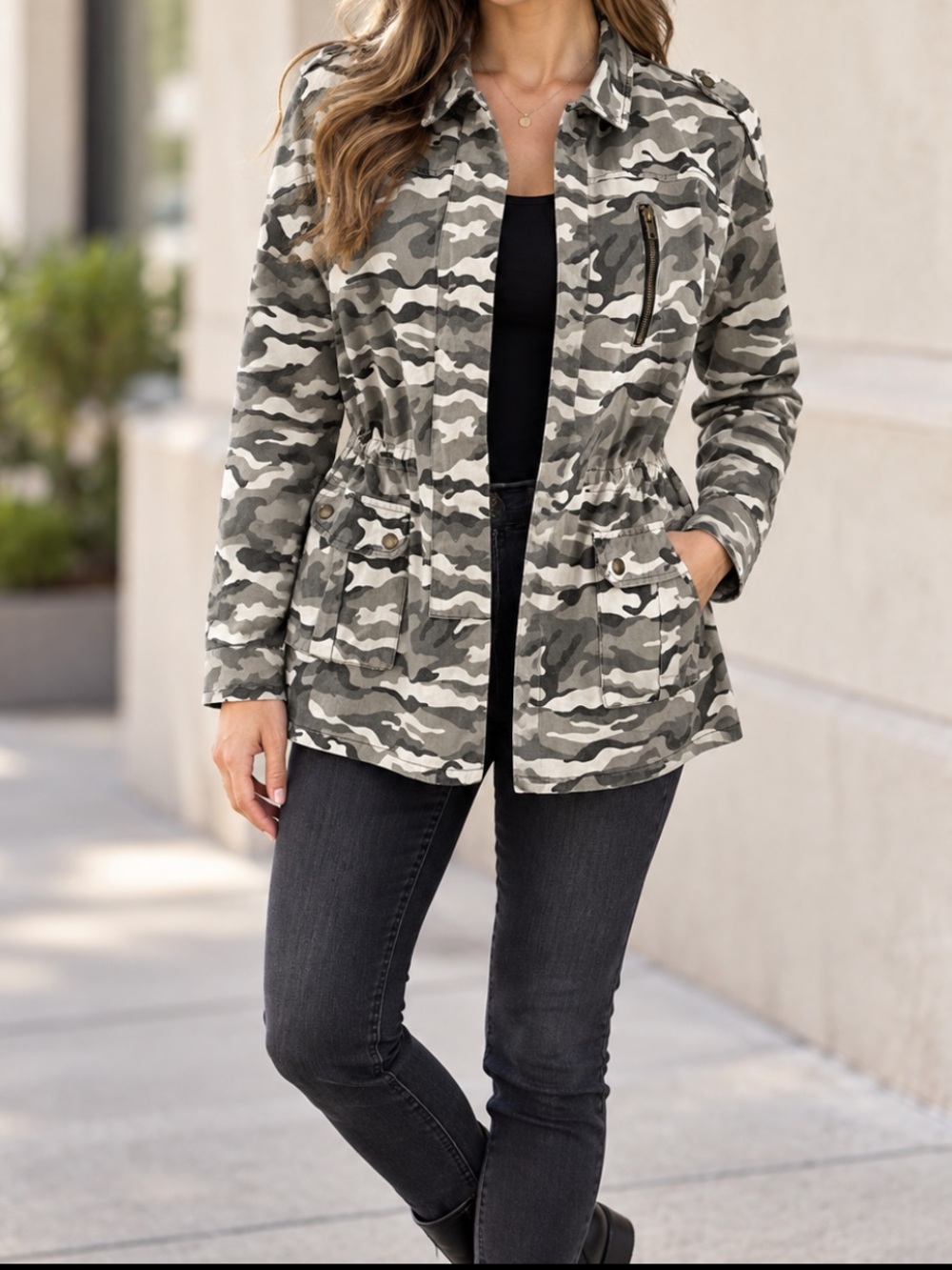Mazik Waist Cinch Camouflage Jacket. Women's Sz-M Utility | Trendy Sliming